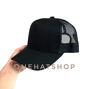 Nón Lưỡi Trai Vành Cong fom Trucker trơn đen Lưới quai cài nút Brand One Hat