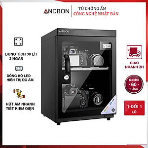 Tủ chống ẩm máy ảnh  30 Lít nhập khẩu Andbon, Tủ hút ẩm 30L., 2 ngăn, màn lLCD  cài đặt % độ ẩm, tiết kiệm điện - Hàng Chính hãng