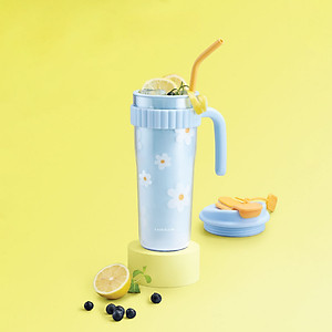 Ly nhựa 2 lớp LocknLock HAP538 Spring Double Wall Cold Cup - Dung tích 890ML - Kèm ống hút