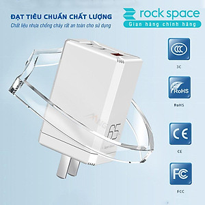 Củ sạc siêu nhanh 65W Rockspace T60 3 cổng sạc, 2 typeC 1 USB - Hàng chính hãng
