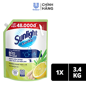 Nước Lau Sàn Sunlight BIOSHIELD Ngăn Côn Trùng Hiệu Quả Hương Chanh Yuzu & Sả Túi 3.4KG