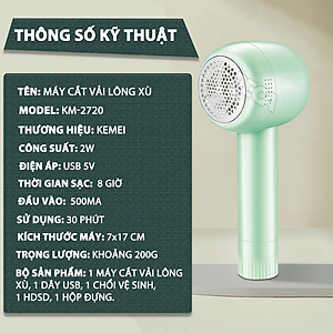 Máy cắt lông xù quần áo không dây Kemei KM-2720 thiết kế 6 lưỡi cắt thông dụng cắt lông xù nhiều loại vải - Chính hãng