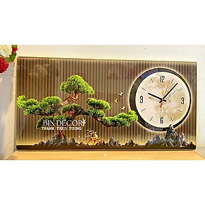 (ẢNH THẬT) Tranh đồng hồ tráng gương cây tùng tranh phòng khách quà tặng tân gia kèm đinh