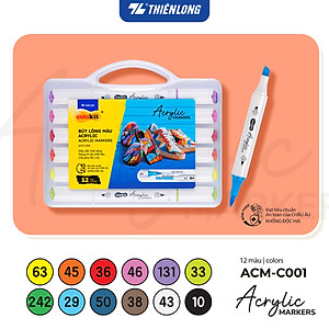 Bút sơn/ Bút lông 12/24/36 màu - Acrylic Markers 2 đầu ngòi ThiênLong Colokit - Màu sắc tươi sáng Trang trí đa chất liệu