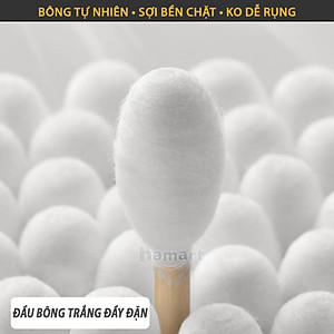 Gói 100 Tăm Bông Ngoáy Tai Thân Gỗ Tre 2 Đầu Tròn Vệ Sinh Tai Tiện Lợi