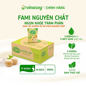 Thùng Sữa đậu nành Vinasoy Fami Nguyên Chất ít đường (200ml x 40 bịch)