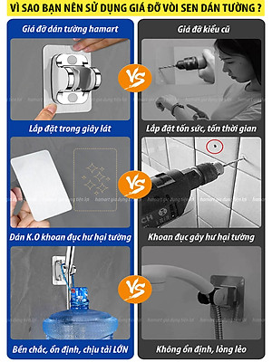 Giá Đỡ Vòi Hoa Sen Dán Tường Đế Góc Nghiêng 120º Móc Treo Vòi Xịt Nhà Tắm Siêu Dính Hamart