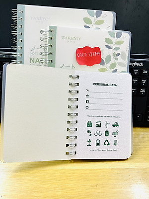 Sổ Lò Xo B5-A5-A6 Takeyo 200 Trang Bìa Nhựa Phong Cách Nhật Bản Dòng Kẻ Chấm Giấy Bảo Vệ Mắt