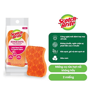 Combo 2 Miếng rửa chén hạt nổi không trầy xước Scotch-Brite 3M đa năng, mút kháng khuẩn, không bám cặn màu cam