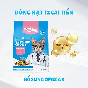 [Hoả tốc] Thức Ăn Cho Mèo MRVET T2 Mới, Gói 1KG Tăng Cường Omega 3, Mượt Lông, Giảm Rụng