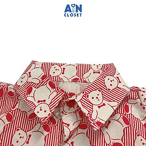 Bộ quần áo ngắn bé trai họa tiết Sơ mi Gấu kẻ đỏ cotton - AICDBTN5MU0U - AIN Closet