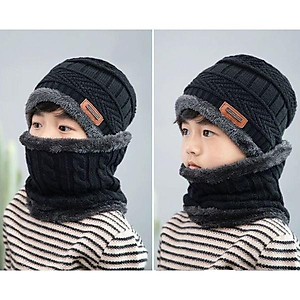 Nón + khăn choàng len dệt kim thời trang giữ ấm cho bé 5-12 tuổi vào mùa đông