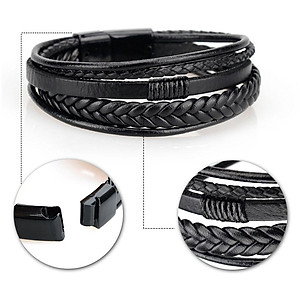 2x Woven Braided PU Leather Men Bracelet Bangle Wristband