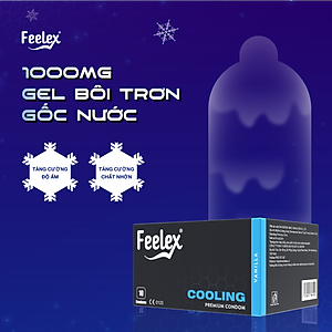 Bao cao su nam Feelex xanh Cooling, mỏng, nhiều gel bôi trơn, cảm giác mát lạnh - Hộp 10 bcs