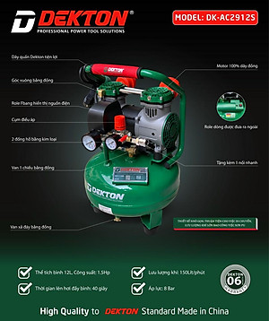 MÁY NÉN KHÍ KHÔNG DẦU 1.5HP 12L DEKTON DK-AC2912S - HÀNG CHÍNH HÃNG