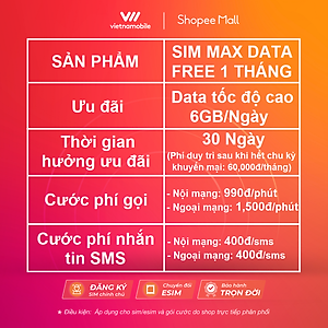 [FREE 1 Tháng] Sim MAX DATA 4G VIETNAMOBILE 6GB/Ngày (180GB/Tháng) + Miễn Phí Gọi Nội Mạng. Sản Phẩm Độc Quyền VIETNAMOBILE - SIMTHE.VN. Dùng Trên Toàn Quốc - Hàng Chính Hãng