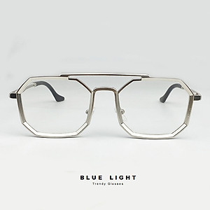 Gọng Kính Cận, Kính Giả Cận Nam Nữ, Mắt Lục Giác Độc Lạ, Dày Dặn Cứng Cáp, Đen,Bạc - BLUE LIGHT