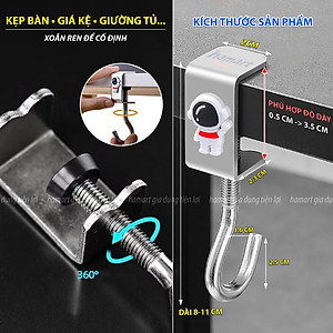 Móc Treo Balo Kẹp Cạnh Bàn Làm Việc Hamart Xoay 360 Treo Cặp Túi Xách Bình Nước Thép Xoắn Ốc Cố Định