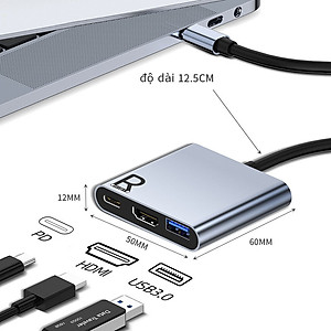 Hub chuyển đổi USB Type-C Sang USB 3.0/HDMI/Type C - Hub chuyển đổi 3in1 RiBi - Hàng Chính Hãng