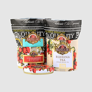 Trà đen Ceylon Basilur vị dâu kem vùng Ruhuna - 100g (hộp thiếc)