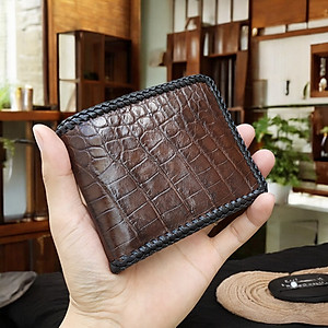 Ví Nam Da Cá Sấu Dáng Ngang Dễ Sử Dụng. Ví 2 Mặt Đan Viền Thủ Công