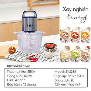 Máy Xay Thịt Thủy Tinh 2 Cối SEKA SK2287 - 1 Cối SK2288 - Xay Thực Phẩm Đa Năng - 500W (Model 2024) - Hàng Chính Hãng