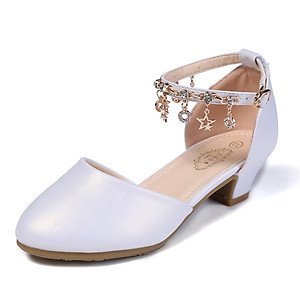 Giày cao gót cho bé gái 4 - 15 tuổi màu trắng quai móc duyên dáng GE51