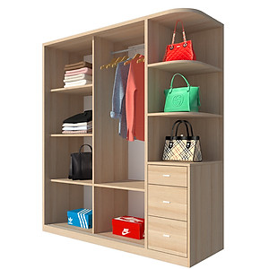 [Miễn phí vận chuyển & lắp đặt tại TP.HCM] Tủ quần áo gỗ cao cấp phong cách Bắc Âu thiết kế 2 cánh cừa lùa thông minh tích hợp nhiều hộc kệ Ohaha - CL003 - Màu A/Màu Vàng Gỗ