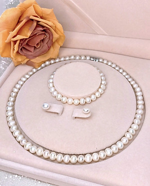 Bộ Ngọc Trai Nuôi Thiên Nhiên Vòng Cổ Vòng Tay Khuyên Tai Cao Cấp Kèm Giấy Kiểm Định BCB001 Bạc Hiểu Minh