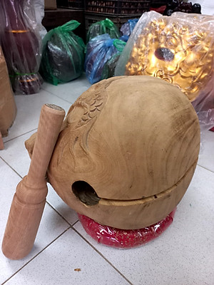Mõ tụng kinh phật bằng gỗ mít để mộc gỗ lục lõi  không dác kt 14cm 