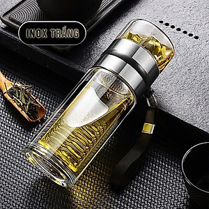 Bình Thủy Tinh 2 Lớp Pha Trà - Cách Nhiệt Tốt - Có Lõi Lọc Inox 304 - Dung Tích 400ml - Hàng Loại 1