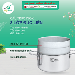 Bộ nồi chảo quánh inox FiveStar Plus 5 chiếc 3 lớp đáy liền inox 304 nắp kính, bảo hành 25 năm