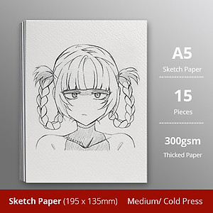Giấy vẽ A5L chuyên dụng cao cấp giấy Sketch vẽ đẹp 2 mặt, chất giấy có vân màu trắng kem sang, giấy nhập khẩu 100% từ Ý định lượng 300gsm, xấp giấy15 tờ  Green Art - Hàng chính hãng