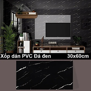 Bộ 5 Tấm Xốp Dán Tường 3D PVC Đá Đen 60x30cm Keo Sẵn Dày 2,5mm Cao Cấp, Sang Trọng 
