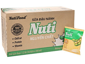 Thùng Sữa Đậu Nành NutiMilk Nguyên Chất 200ml (Bịch 200ml x 36) - Bổ Sung Dinh Dưỡng Từ Hạt Đậu Nành