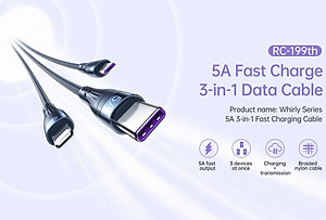 Cáp sạc 3 đầu đa năng 40W Remax RC199th (1.2m) - Hàng chính hãng