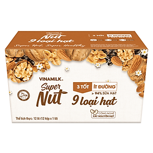 SỮA SUPER NUT 9 LOẠI HẠT VINAMILK 3 TỐT ÍT ĐƯỜNG  HỘP 1 LÍT,>94% SỮA HẠT