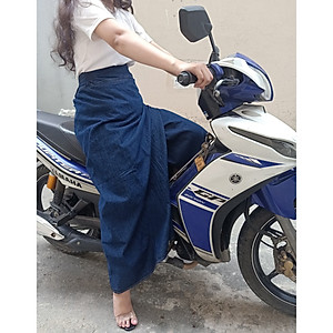 VÁY CHỐNG NẮNG XẺ TÀ JEAN TRƠN CAO CẤP - Có Lưng Thun Co Dãn Tốt & Dàn 3 Nút Bấm Kim Loại Sau Lưng Rất Chắc Chắn