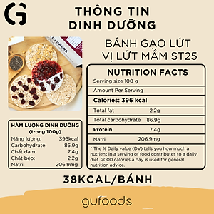 Bánh gạo lứt mầm ST25 GUfoods - Giàu chất xơ và GABA tự nhiên, Không chiên dầu, Không đường, Lành mạnh, Phù hợp Eat clean, Ăn vặt healthy, Thực dưỡng, Tập Gym, Thuần chay