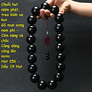 Chuỗi hạt niệm phật loại lớn, gỗ mun sừng châu phi, dùng để niệm phật, treo trong xe ô tô, KÈM TÚI NHUNG BỒNG LAI
