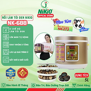 Máy Làm Tỏi Đen Nikio NK-688 - Nồi Ủ Tỏi Đen Cao Cấp, Công Nghệ Nhật Bản, Làm Tỏi Và Sấy Khô Tự Động, Tỉ Lệ Thành Công 99%, Tỏi Thơm Ngon Chuẩn Vị - Dung Tích 5 Lít, Làm Được 1.5 Kg Tỏi - Hàng Chính Hãng (5L) - Hàng chính hãng