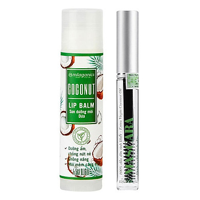 Combo Son Dưỡng Môi Dừa Milaganics (4.5g) + Mascara Dầu Dừa Dưỡng Mi Milaganics