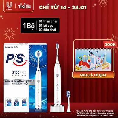 Bàn Chải Điện P/S S100 PRO – Công Nghệ Sóng Âm, Chải Sạch Mảng Bám Tới 10X – Trắng Sáng