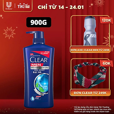 Dầu Gội Đầu cho nam 900g Clear Men Cool Sport Bạc hà đánh bay gàu, ngứa và vi khuẩn mát lạnh cực đỉnh suốt ngày dài