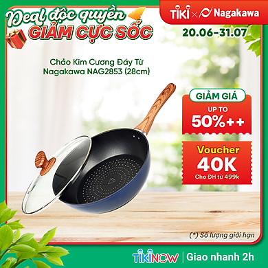 Chảo Sâu Lòng NAG2853 Đáy Từ 5 Lớp Chống Dính Vung Kính Siêu Bền Nagakawa (28cm) – Dùng Trên Mọi Loại Bếp – Hàng Chính Hãng