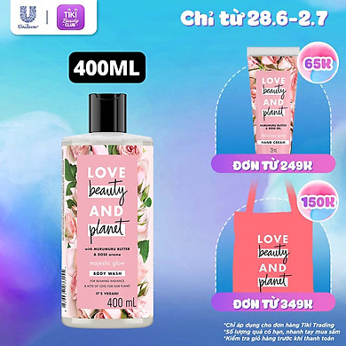 Sữa Tắm Love Beauty And Planet Làm Sáng Da Majestic Glow Với 100% Tinh Dầu Hoa Hồng Bulgaria 400ml