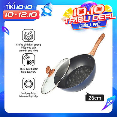 Chảo Sâu Lòng NAG2653 Đáy Từ 5 Lớp Chống Dính Vung Kính Siêu Bền Nagakawa (26cm) – Dùng Trên Mọi Loại Bếp – Hàng Chính Hãng
