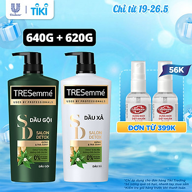 Combo Dầu Gội (640g) Và Dầu Xả (620g) Tresemmé Salon Detox Gừng Và Trà Xanh Detox Tóc Chắc Khỏe