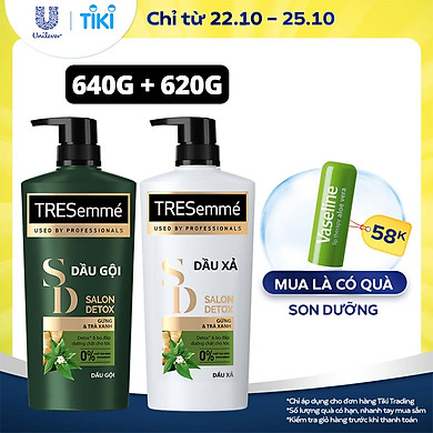 Combo Dầu Gội (640g) Và Dầu Xả (620g) Tresemmé Salon Detox Gừng Và Trà Xanh Detox Tóc Chắc Khỏe