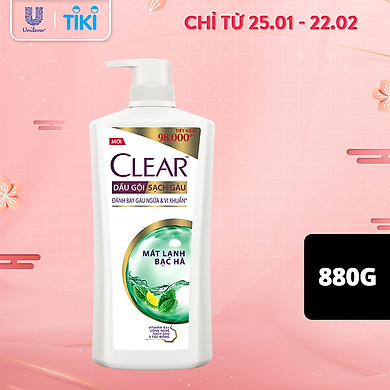Dầu gội 880g Clear Sạch Gàu Mát Lạnh Bạc Hà 3X Sức Mạnh Đánh Bay Gàu, Ngứa, Vi Khuẩn